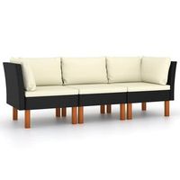 sofa de jardin 3 plazas con cojines ratan sintetico negro vidaxl