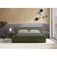 cama con canape denali r oliva rizado r 160x200 cm r tela de terciopelo suave r somier elevable r almacenamiento integrado