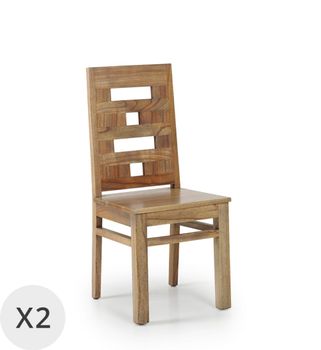 Set de 2 sillas de madera maciza beige