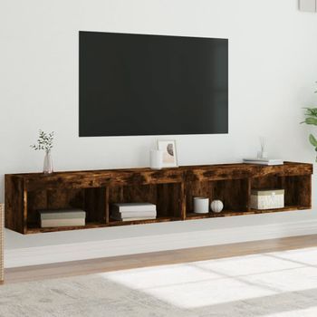 2 Uds Muebles Tv | Mueble De Salón | Armario Tv Con Luces Led Roble Ahumado 100x30x30 Cm Cfw780395
