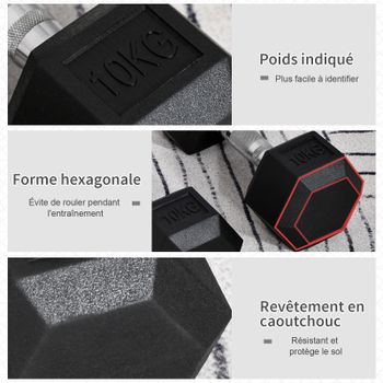 Set de mancuernas - Homcom - Total 2 x 10 kg - Para entrenamiento de fuerza, fitness, hombres y mujeres - Cardio - Metal y goma - Color negro.