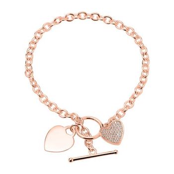 Pulsera de plata 925 con circonita rosa grabable en forma de corazón