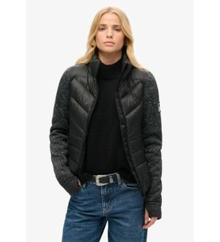 Superdry para mujer. W5011823A Chaqueta híbrida de punto Storm negro (XS), Casual, Poliéster Reciclado, Sostenible