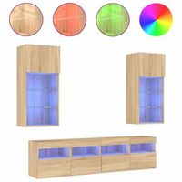 muebles tv  mueble de salon  gabinete de tv pared con led 5 pzas madera ingenieria roble sonoma