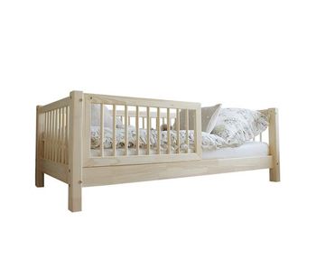 Cama 90x190 con barandilla y somier patas de 10 cm sybil madera