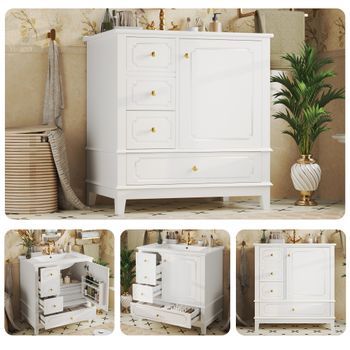 Mueble De Lavabo Con Lavabo - Mueble Para Baño - Mdf Y Cerámica - Blanco (76.5x47x87.5cm)