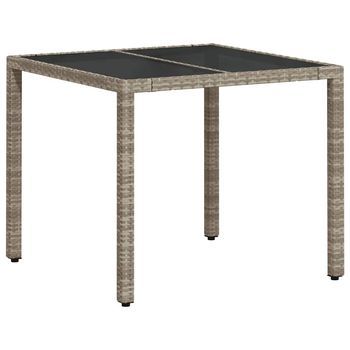 Mesa De Jardín | Mesa De Exterior Superficie Vidrio Ratán Pe Gris Claro 90x90x75cm