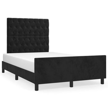 Cama Matrimonial | Cama Para Adulto | Estructura De Cama Sin Colchón Terciopelo Negro 120x190 Cm