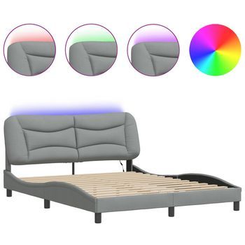 Estructura De Cama Con Led Sin Colchón Hvar Gris Claro 160x200 Cm Vidaxl