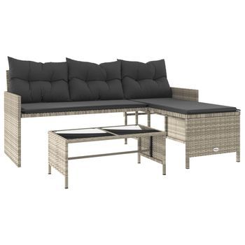 Sofá Jardín | Sofá De Exterior Forma De L Con Mesa Y Cojines Ratán Pe Gris Claro