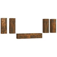 set de muebles tv 6 uds  mueble de salon  mesa de tv madera contrachapada roble ahumado