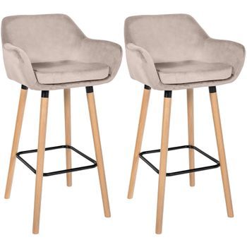 Lote De 2 Taburetes De Bar De Terciopelo Grant Crema 46x55x99 Cm Clp