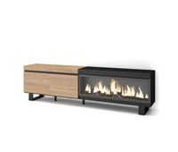 mueble tv television muebles de salon almacenaje 208x35x57cm para tv hasta 80 chimenea electrica xxl diseno industrial estilo moderno roble y negro