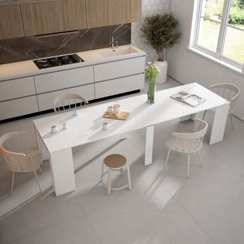 Mesa de comedor extensible efecto madera blanco 302x90x77cm