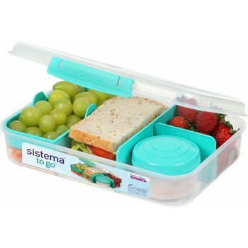 Sistema To Go Bento Box Create | 1.48 L | Fiambreras Escolares Con Compartimentos Y Olla Para Aperitivos | Sin Bpa | 1 Unidad | Verde Azulado Menta, L 247mm X H 64mm X W 185mm