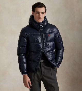 Polo Ralph Lauren para hombre. 710968281002 Chaqueta Gorham brillante de plumón marino (XXL), Casual, Sostenible, Nylon reciclado
