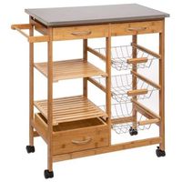 carrito auxiliar en bambu wellhome l735xp37xh86cm marron