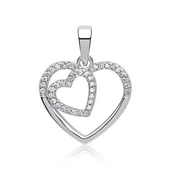 Colgante de plata dos corazones circonita rodiado