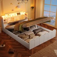 cama canape 140x200 cm con cabecero y compartimentos - pino  mdf  contrachapado  pu - leds y puertos usb  tipo c - blanco colchon no incluido