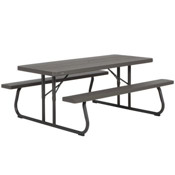 Mesa Picnic Plegable con Bancos Integrados Ultrarresistente, 183x76x74 Cm, Marrón