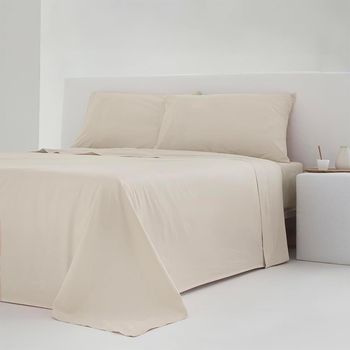 Juego De Sábanas Noa Beige Percal Algodón  200 Hilos 280x260 Cama 200