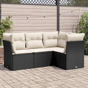 Conjunto De Sofás Jardín 4 Uds | Mueble Jardin Mesa Y Sillas Con Cojines Ratán Sintético Negro Cfw220886