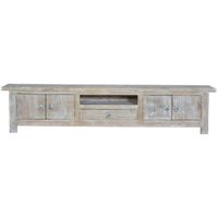 mueble tv en madera de mango blanco envejecido