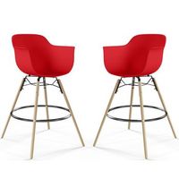 taburete de bar - diseno escandinavo - patas de madera - pack de 2 - nordika rojo