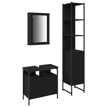 Juego De Muebles De Baño 3 Uds. Roble Negro 33 X 33 X 185,5 Cm Vidaxl