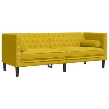 Sofá Chesterfield 3 Plazas | Sofá De Descanso Con Cojines Terciopelo Amarillo