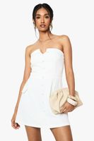 vestido mini entallado palabra de honor con botones blanco