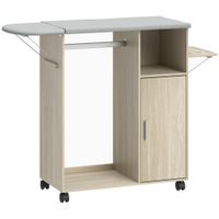 homcom mueble tabla de planchar con superficie de apoyo efecto lino 3 estantes a cubo y guia 127x425x99 cm multicolor   aosom espana