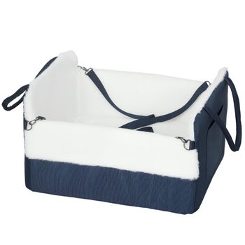 PawHut Asiento de coche para perro con cinturón de seguridad y anclaje, asiento de coche para perros 55 x 46 x 32 cm azul marino   Aosom España