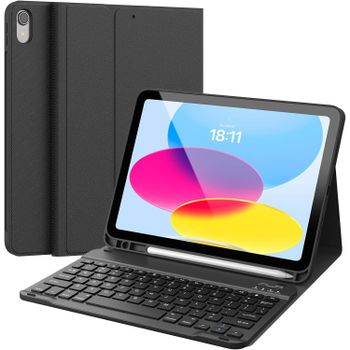 Funda con teclado para iPad 11 (A16) 2025/iPad 10. a generación 2022 de 10,9 pulgadas (Teclado español con Ñ), funda para teclado tipo folio con soporte desmontable y portalápices