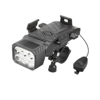 Bocina de bicicleta BIKIGHT con faro y soporte para teléfono, rotación de 90°, 5 modos de luz, carga Tipo C, luz delante