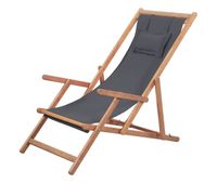 vidaxl silla de playa plegable de tela y estructura de madera gris