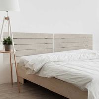 dhome cabecero de madera reciclada dm para camas de 220 estilo palet horizontal con patas dual dividido en 2 piezas cama palet herrajes incluidos 220cm dual espigas beige