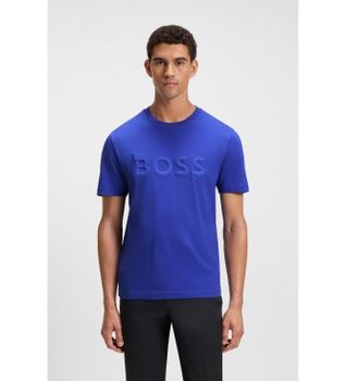 BOSS para hombre. 50548411 Camiseta de punto de algodón con logo en 3D azul (XL), Casual, Manga corta