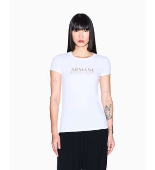 A|X Armani Exchange para mujer. XW001837AF16294U0002 Camiseta logotipo blanco (XS), Casual, Algodón, Manga corta