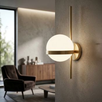 Aplique de metal dorado con esfera de cristal blanco cm 15x20x40