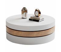 mesa de centro cilindrica - tablero giratorio 360 para salon mesa auxiliar de 3 niveles con 3 superficies de almacenamiento capacidad de carga 30 kg madera de sauce con espacio de almacenaje - blanco y natural
