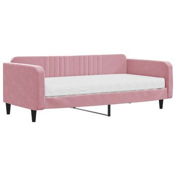 Cama Individual | Sofá Cama Con Colchón Terciopelo Rosa 100x200 Cm Cfw83175