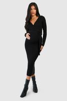 vestido premama midi cruzado de punto negro