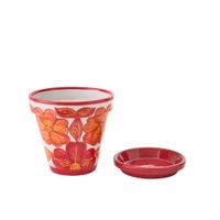 macetero con platillo de ceramica naranja 27 x 27 x 25 cm