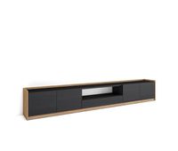 mueble tv television muebles de salon almacenaje 310x37x50 cm para tv hasta 80 con almacenamiento estilo moderno negro y roble