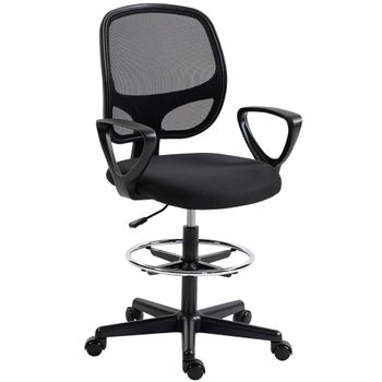 HOMCOM Silla de oficina ergonómica, sillón con reposapiés y reposabrazos, altura ajustable, 59x58x103-123cm, negro   Aosom España