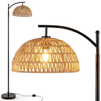 Costway Lámpara de Pie con Marco de Metal e Interruptor de Pie para Sala de Estar Dormitorio Oficina 160 x 25 cm Negro y Marrón