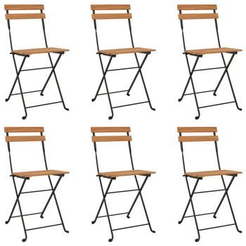 Pack 6 Uds Sillas Cafetería Plegables Acero Y Madera Maciza De Teca