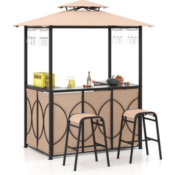 Mueble Bar Exterior De 3 Piezas Cenador De Barbacoa 2 Taburetes De Bar Costway 194 X 121 X 242 Cm