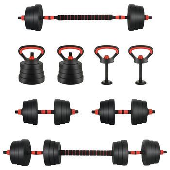 Set De Mancuernas, Barra Y Kettlebell 4 En 1 20 Kg Negro Y Rojo Vidaxl